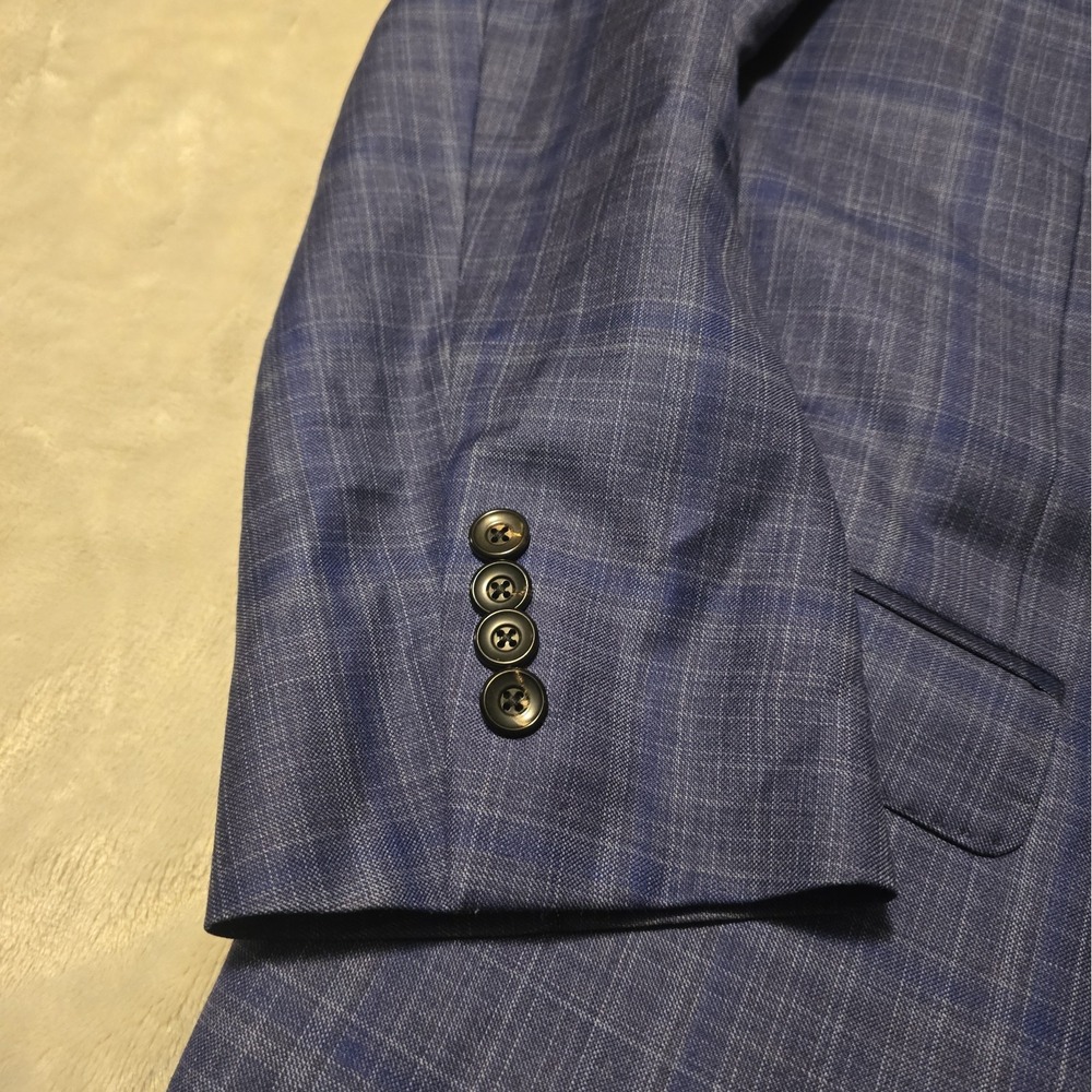Emporio Armani G-Line Blazer Jacket Blue Plaid Wool Silk Mens 58R Sportcoat - Picture 6 of 14